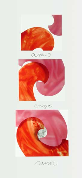 Bild "Amo ergo sum" (Ich liebe, also bin ich) von Schwester Claudia Krämer. in Anlehnung an Lk 10, 25-28 (Liebe Gott und deinen Nächsten wie dich selbst und du wirst leben.)