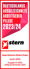 Stern-Siegel "Deutschlands ausgezeichnete Arbeitgeber Pflege" HBK Singen