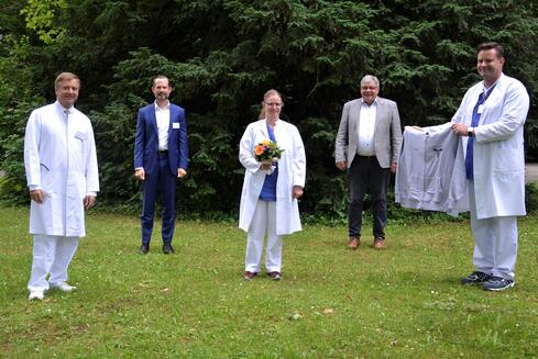 Gruppenbild mit Dame (v.l.n.r.): Prof. Frank Hinder, Tobias Müller, Dr. Eva Brudy, Peter Marschall und Dr. Volker Steinecke. Bild: Jagode